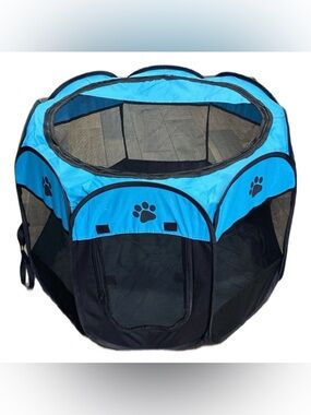 Foldable Pet Playpen Octagon Mesh Tent Dog Cat Puppy Play Yard Blue 25"